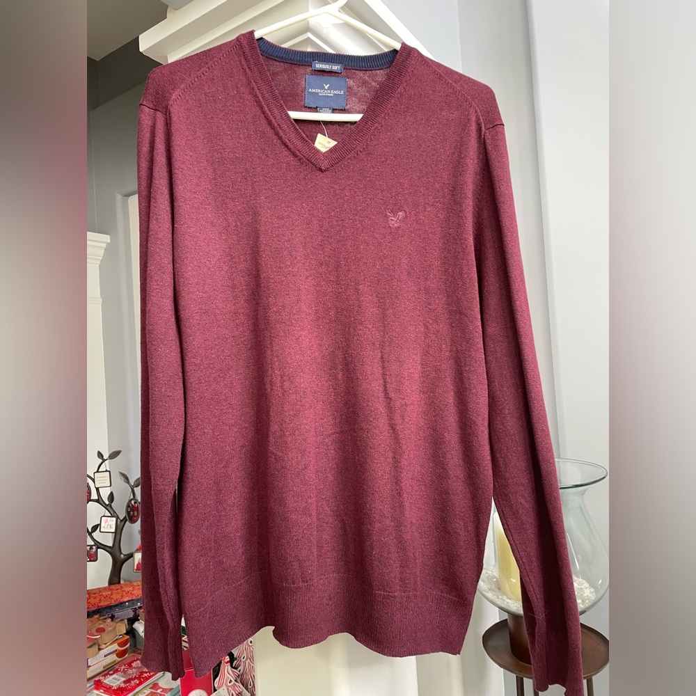 NWT American Eagle Outfitters burgundy V-Neck Sweater men M seriously soft